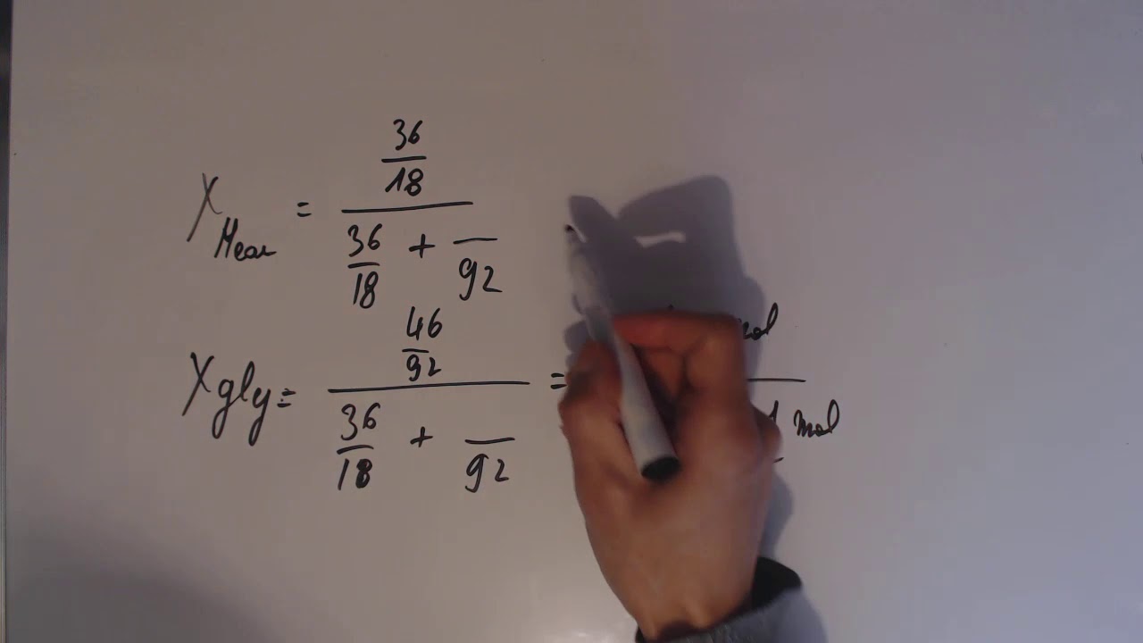 Chimie min&eacute;rale - Expression de la concentration - Fraction molaire d'eau et de glyc&eacute;rine