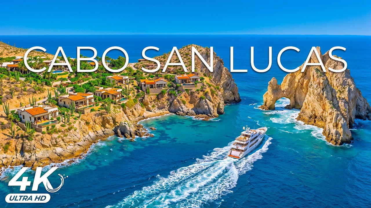 Cabo San Lucas 4K UHD - Sea Arches, Desert Hills and Golden Light Across Pacific Ocean Waters