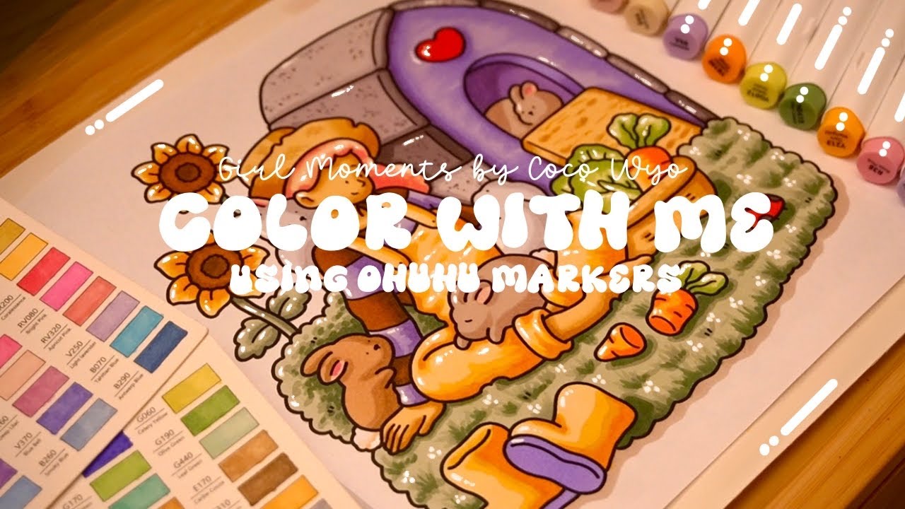 Color with me (ASMR) 🐰🌻 'Girl Moments Vol. 2' by Coco Wyo ✨ Ohuhu markers 🌱✏️ #adultcoloring #asmr