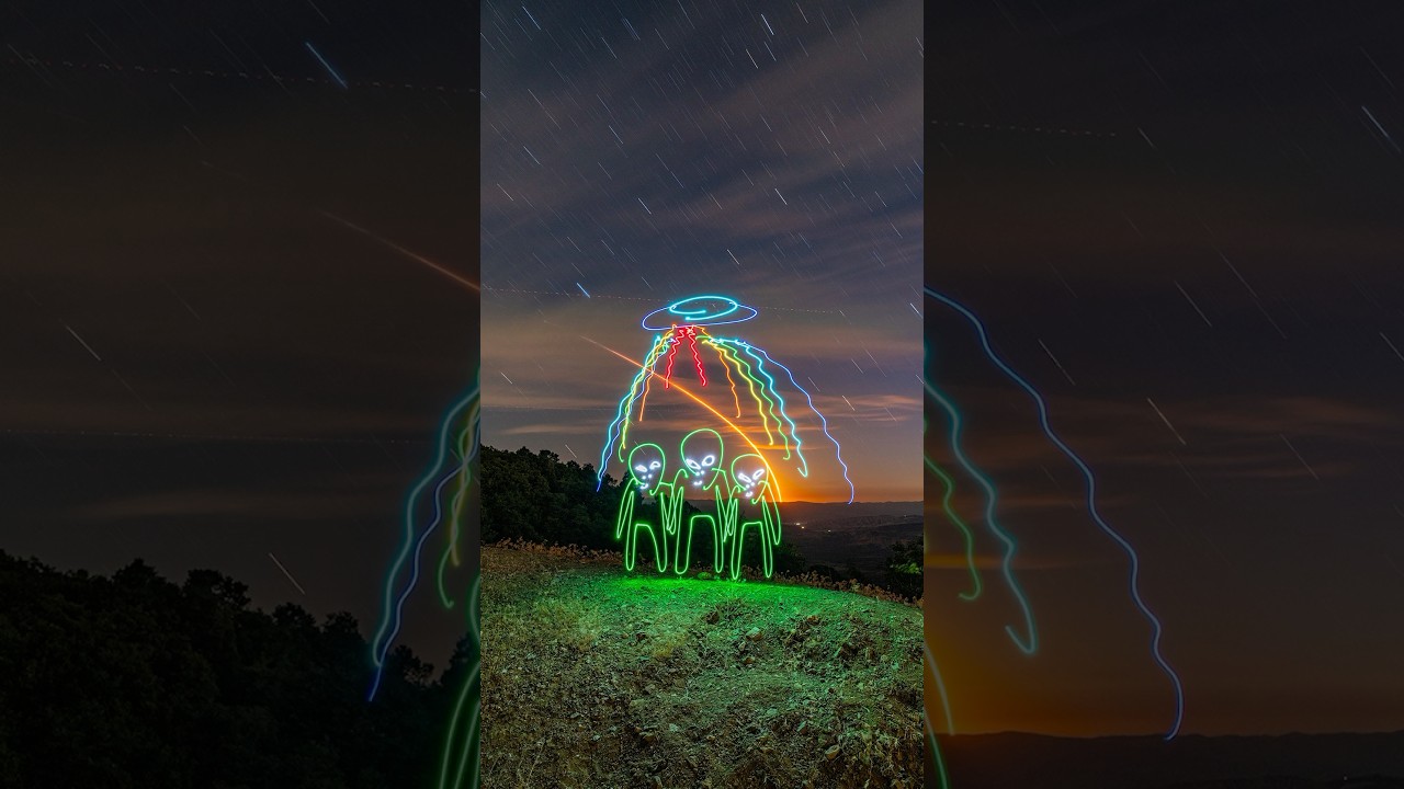 Obcy 👽 UFO 🛸 Napiszcie w komentarzach, co powinienem pomalować światłem następnym razem! #obcy #s...