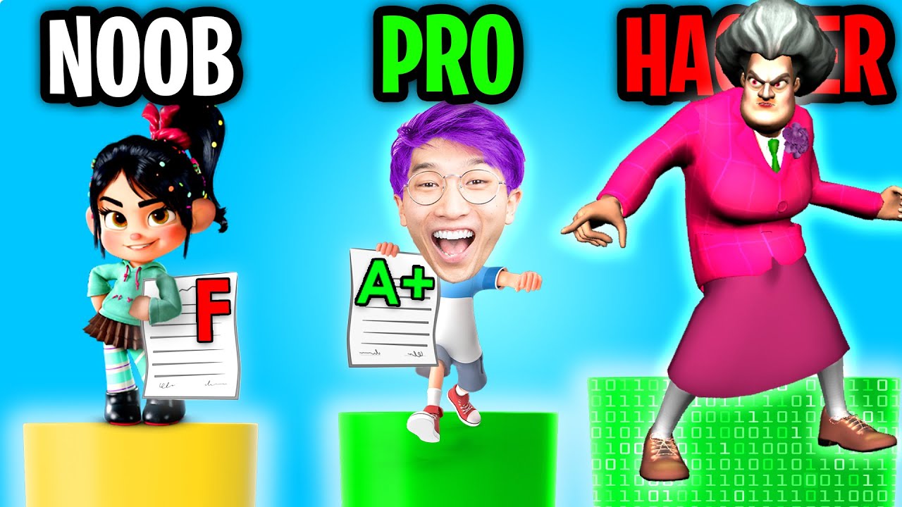 Can We Go NOOB vs PRO vs HACKER In PAPERS GRADE, PLEASE!? (SCARY TEACHER GIVES US AN A+?!)