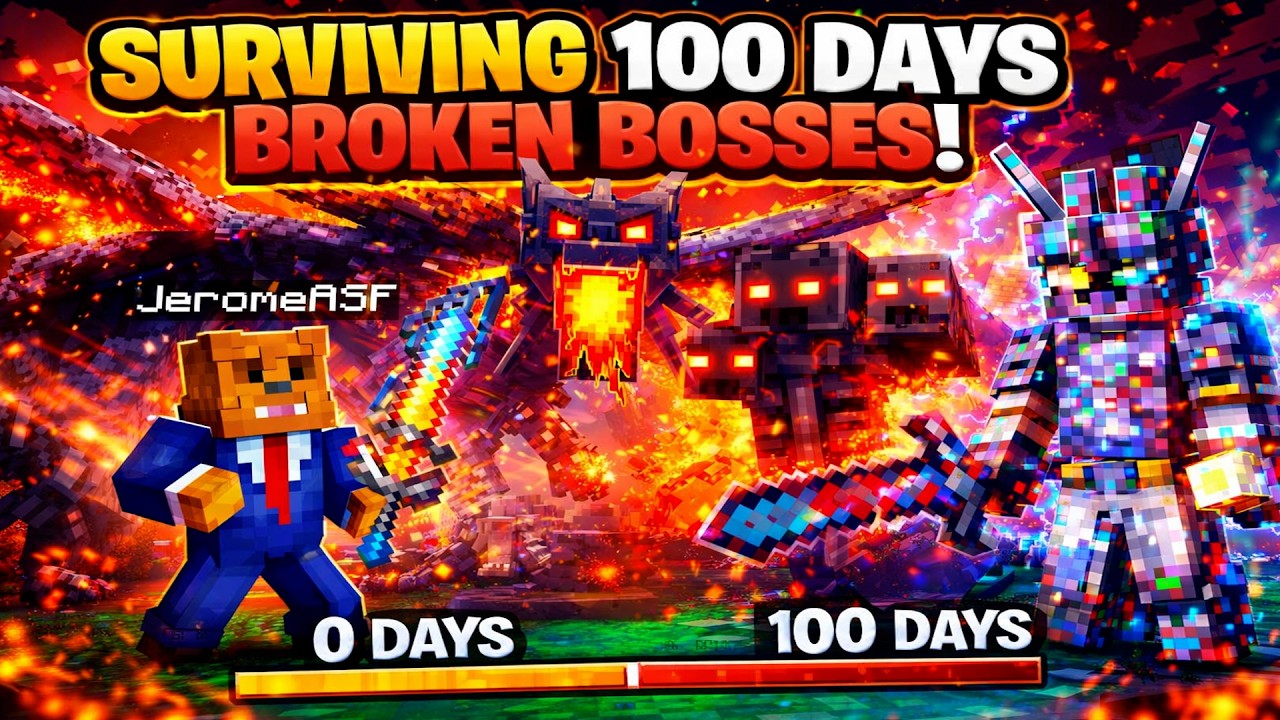 I Survived 100 Days Fighting BROKEN Bosses In Minecraft