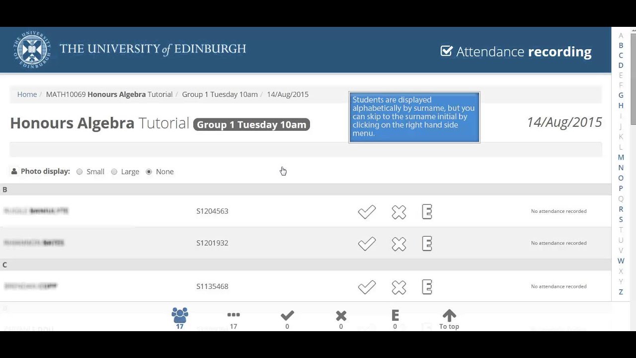 Recording attendance as a tutor