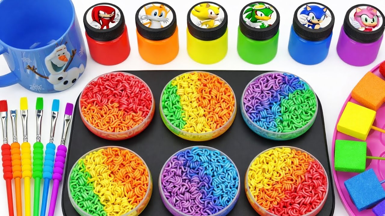 Oddly Satisfying Video l Making Rainbow Noodles from Kinetic Sand Mixing Candy Lollipops 