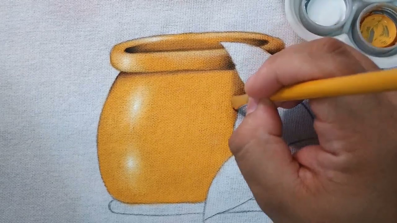 Pote com Flores Manacá Pintura em Tecido Parte 1 Aula 473 Bruno Silva