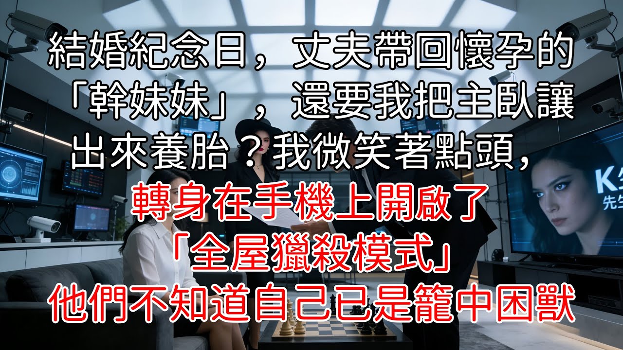 「完結」結婚紀念日，丈夫帶回懷孕的「幹妹妹」，還要我把主臥讓出來養胎？我微笑著點頭，轉身在手機上開啟了「全屋獵殺模式」。他們不知道，自己早已是籠中困獸。獵殺時刻，現在開始！#女性獨立 #爱情 #情感