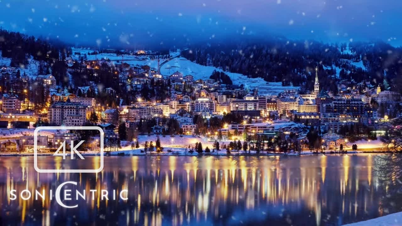 Winter Village Aesthetic With Ambient Music | 4K Calm Classroom Visual | Produced by SoniCentric