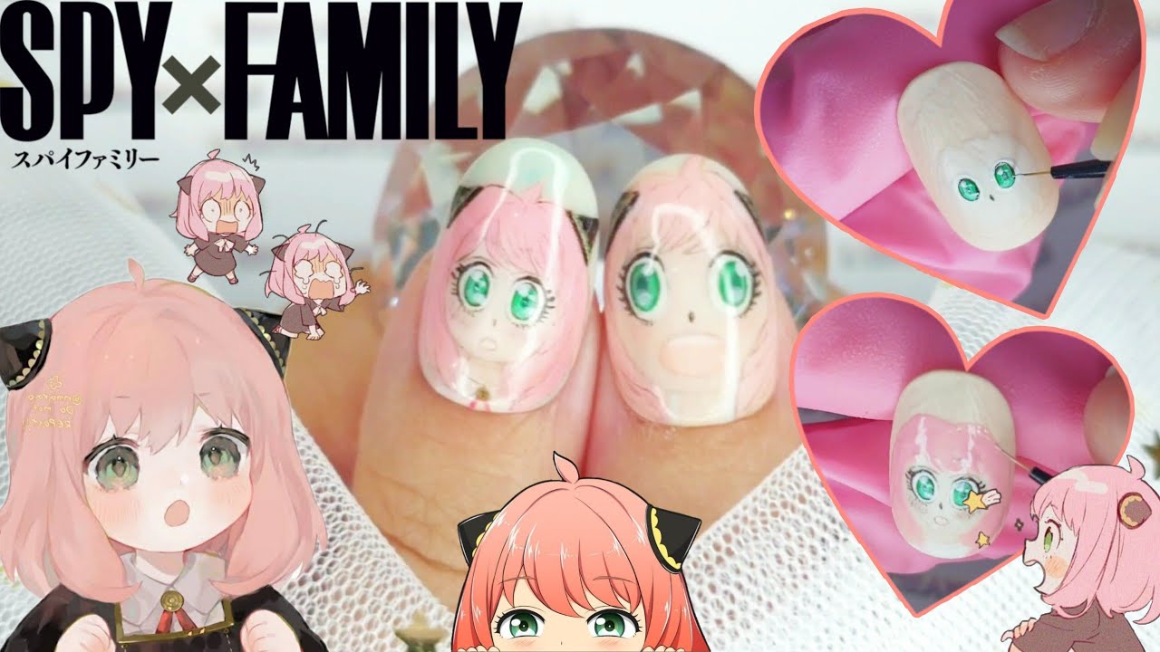 Drawing Anya Forger SPY X FAMILY nails, Cute Cartoon Comic Anime Nail Art SPY×FAMILY アーニャ・フォージャー