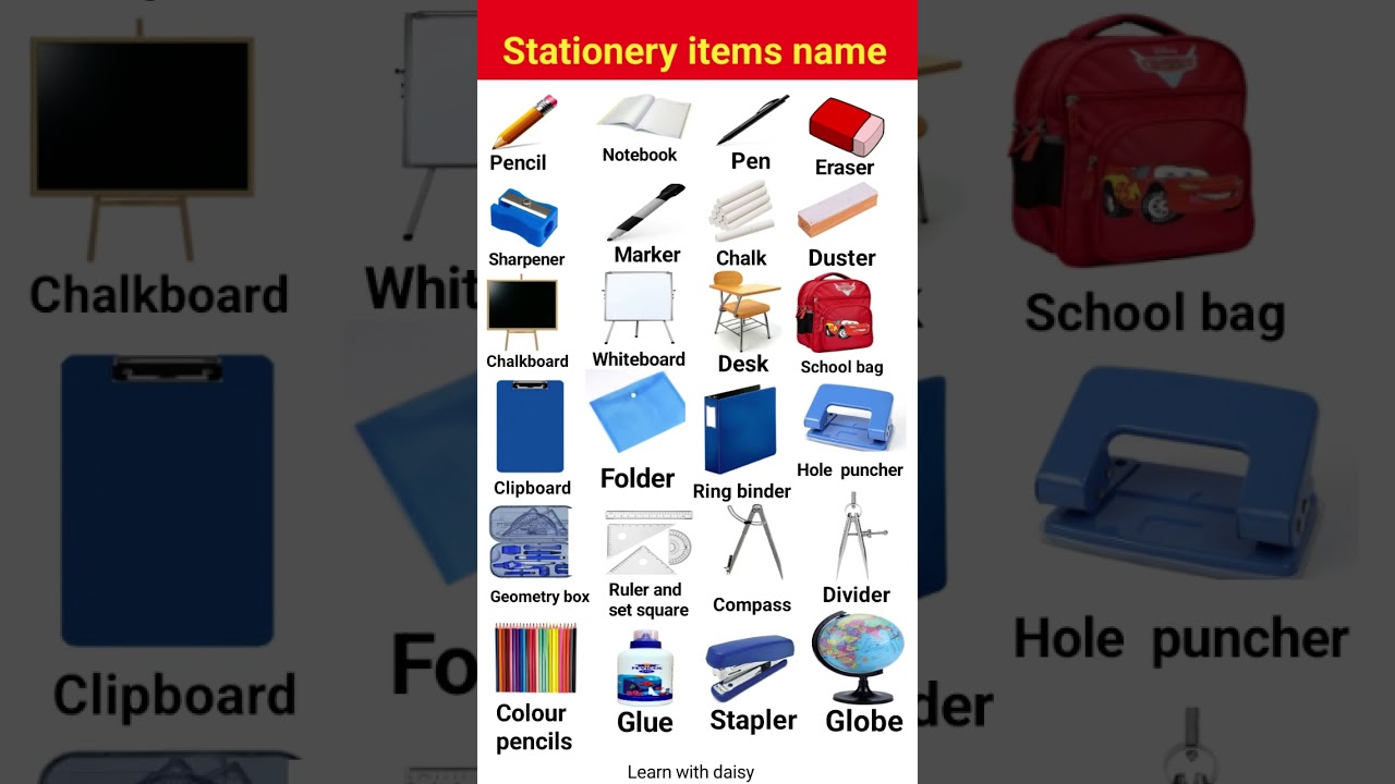 Stationery items name।Stationery items name with pictures।Stationery items in english #stationery