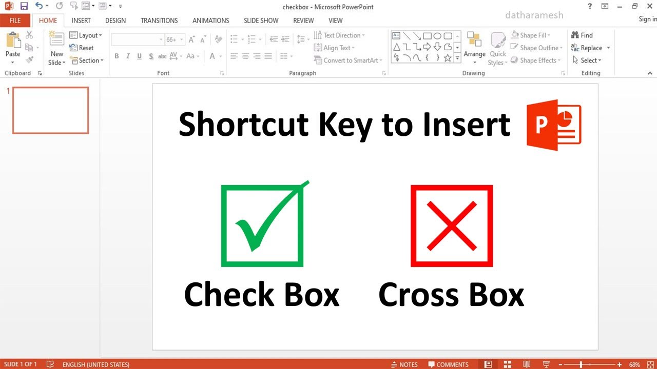 Shortcut for Checkbox and Cross Box Symbol In PowerPoint