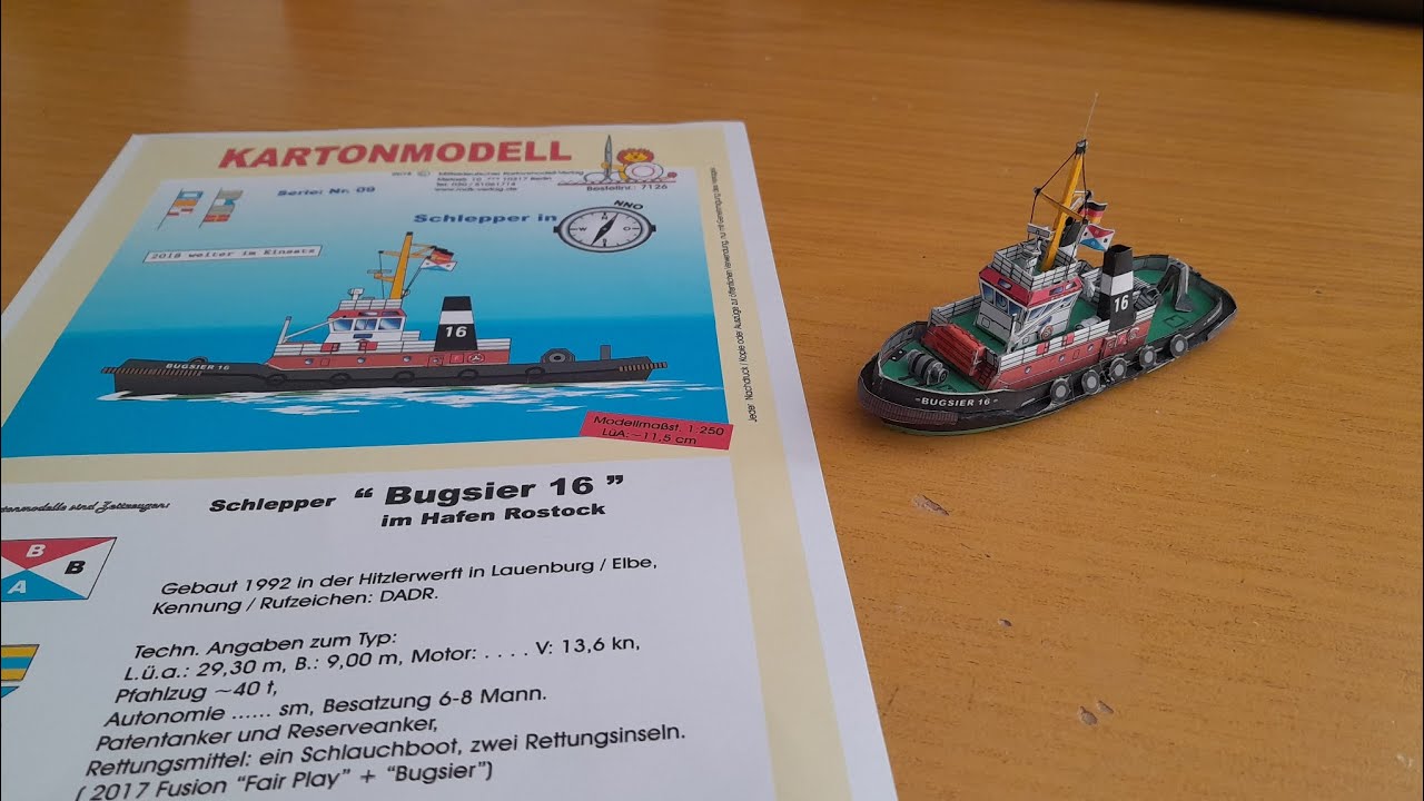 Schlepper Bugsier 16 als Kartonmodell im Ma&szlig;stab 1:250