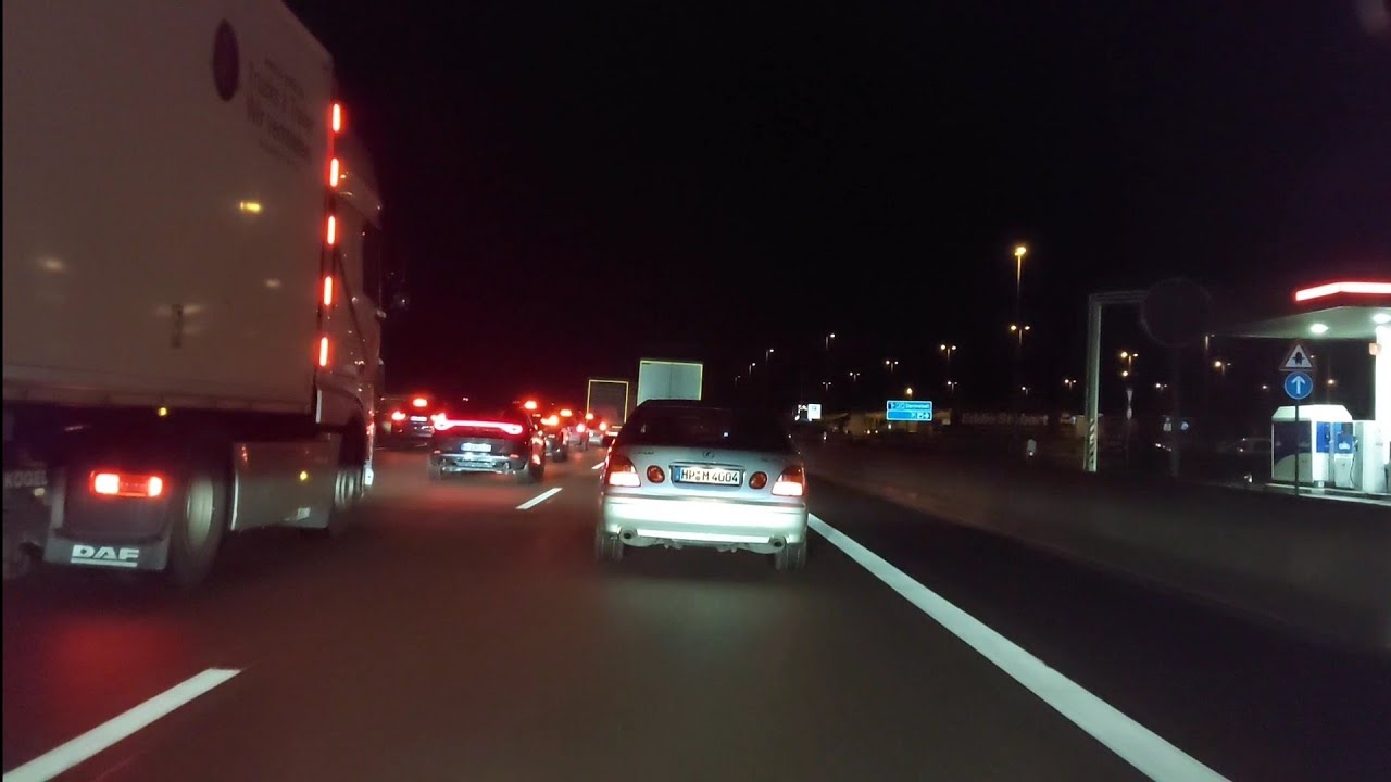 a night drive from karlsruhe to Frankfurt over highway/Autobahn A5 in the direction of Frankfurt