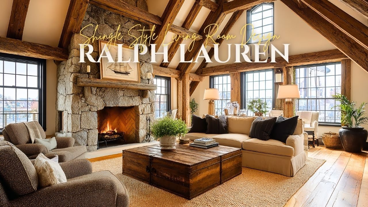 Shingle Style Living Room Design Inspired by Ralph Lauren’s Coastal New England Taste