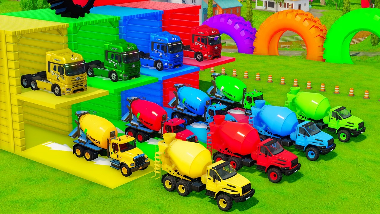 Garage with Colors - ALL MIXER TRUCK WITH DOUBLE FLATBED TRAILER TRUCK, VOLVO, WESTERN STAR, IVECO