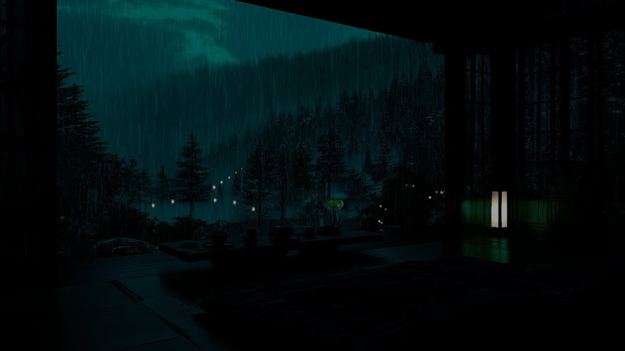 Deep Forest Winter Rain in a Dark Bedroom 🌧 (No Ads) | Peaceful Cabin Ambience for Deep Sleep