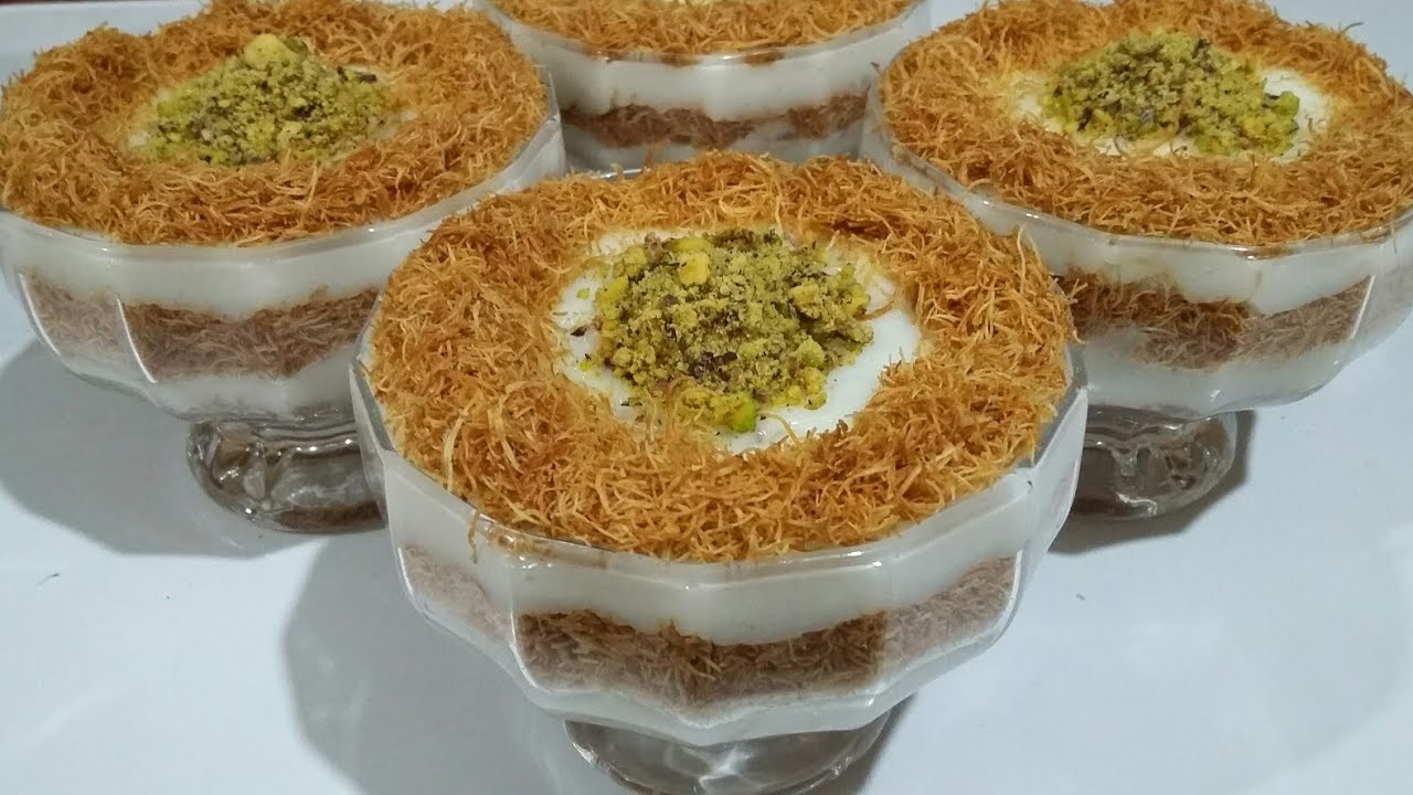 طريقة سهلة لكاسات الكنافة الطبقات بالكريمه والفستق(أكلنا بالمصري)