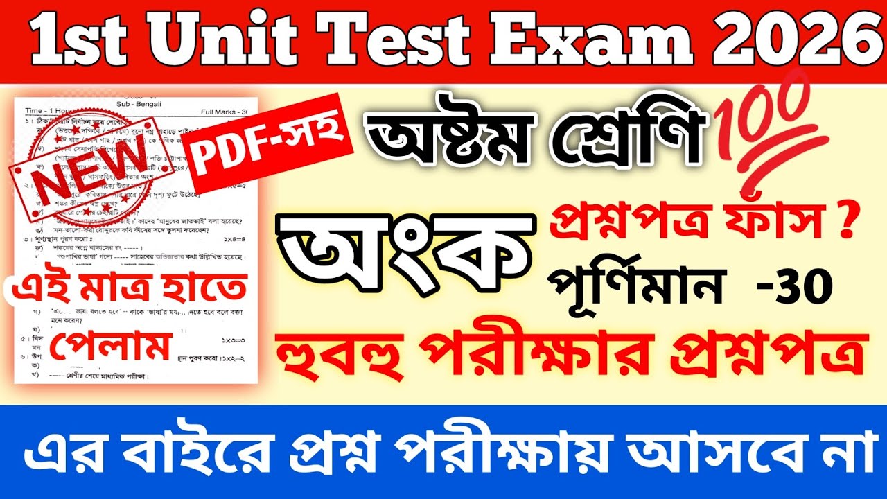 Class 8 math 1st unit test suggestion 2026 | class 8 math 1st unit test question paper 2026 |class 8