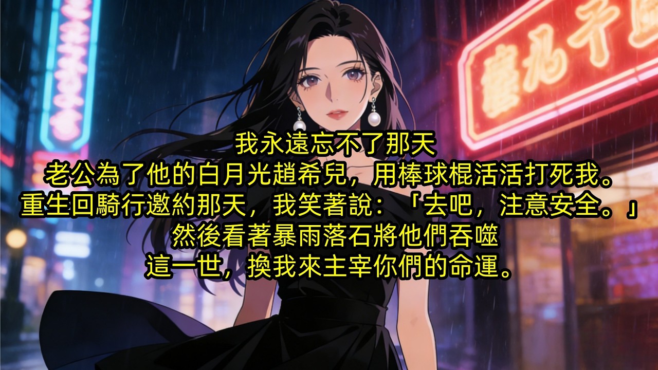 我永遠忘不了那天，老公為了他的白月光趙希兒，用棒球棍活活打死我。重生回騎行邀約那天，我笑著說：「去吧，注意安全。」然後看著暴雨落石將他們吞噬——這一世，換我來主宰你們的命運。#重生 #小說#故事