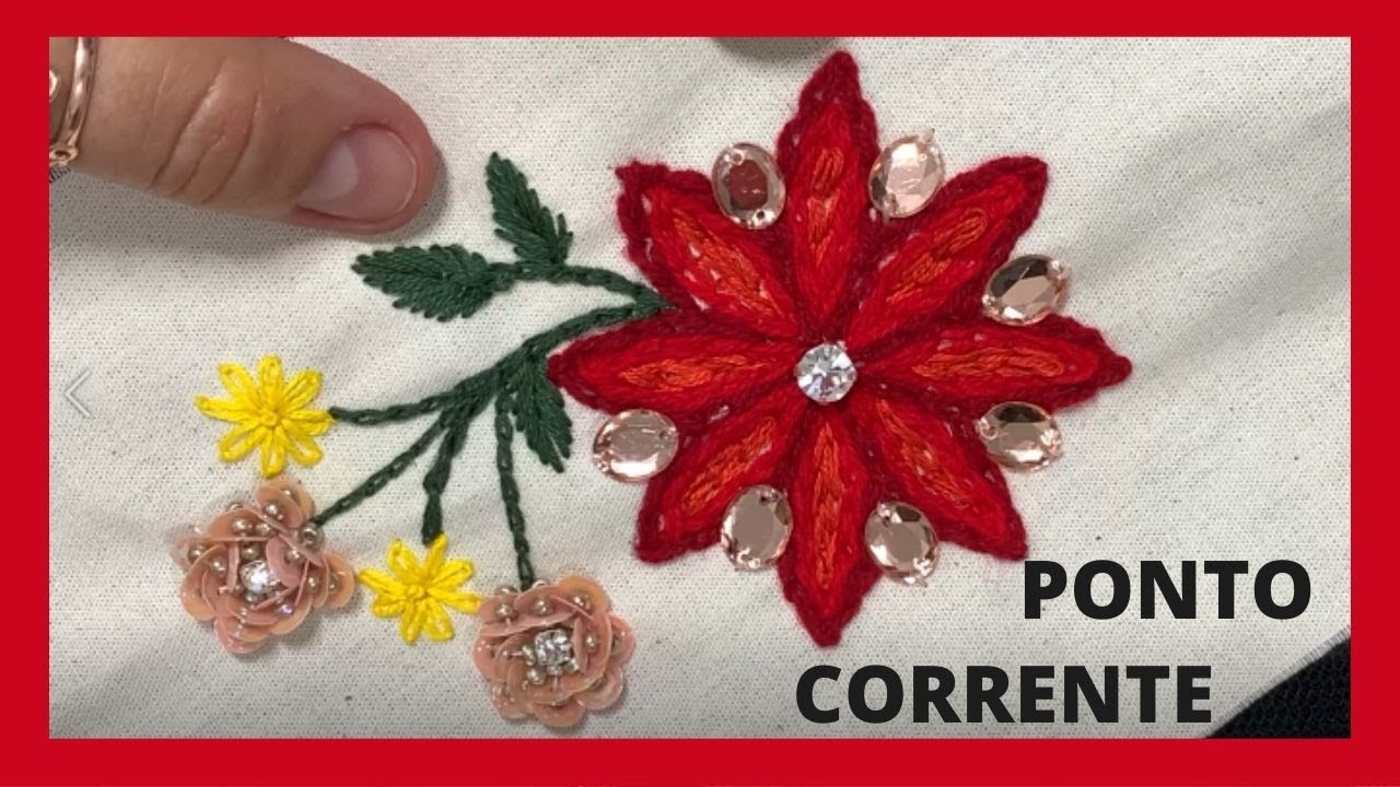 Ponto Corrente - TUTORIAL#16/Bordado livre com Bordado de Pedraria -