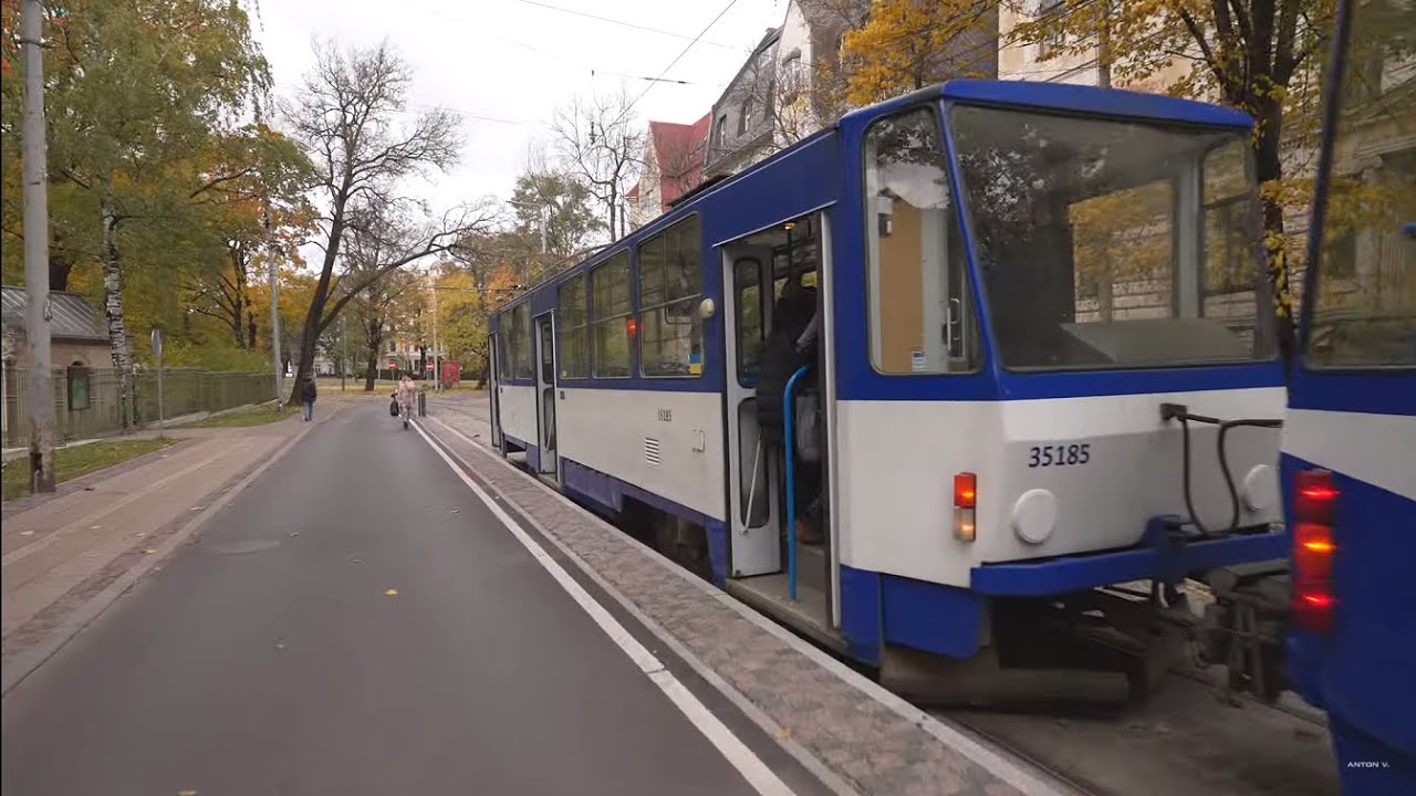 Latvia, Riga, tram 7 ride from Kronvalda bulvāris to Krasta masīvs