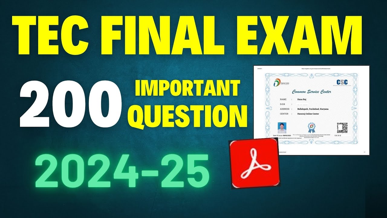 CSC TEC Exam Question Preparation | 2024 | TEC Final Exam Question in Hindi | 200 MCQs