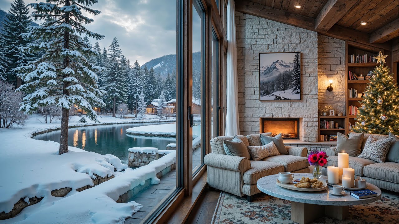 ❄️ Peaceful Frosted Lakeside Retreat | Warm Fireplace & Gentle Winter Jazz for Reading and Deep Calm
