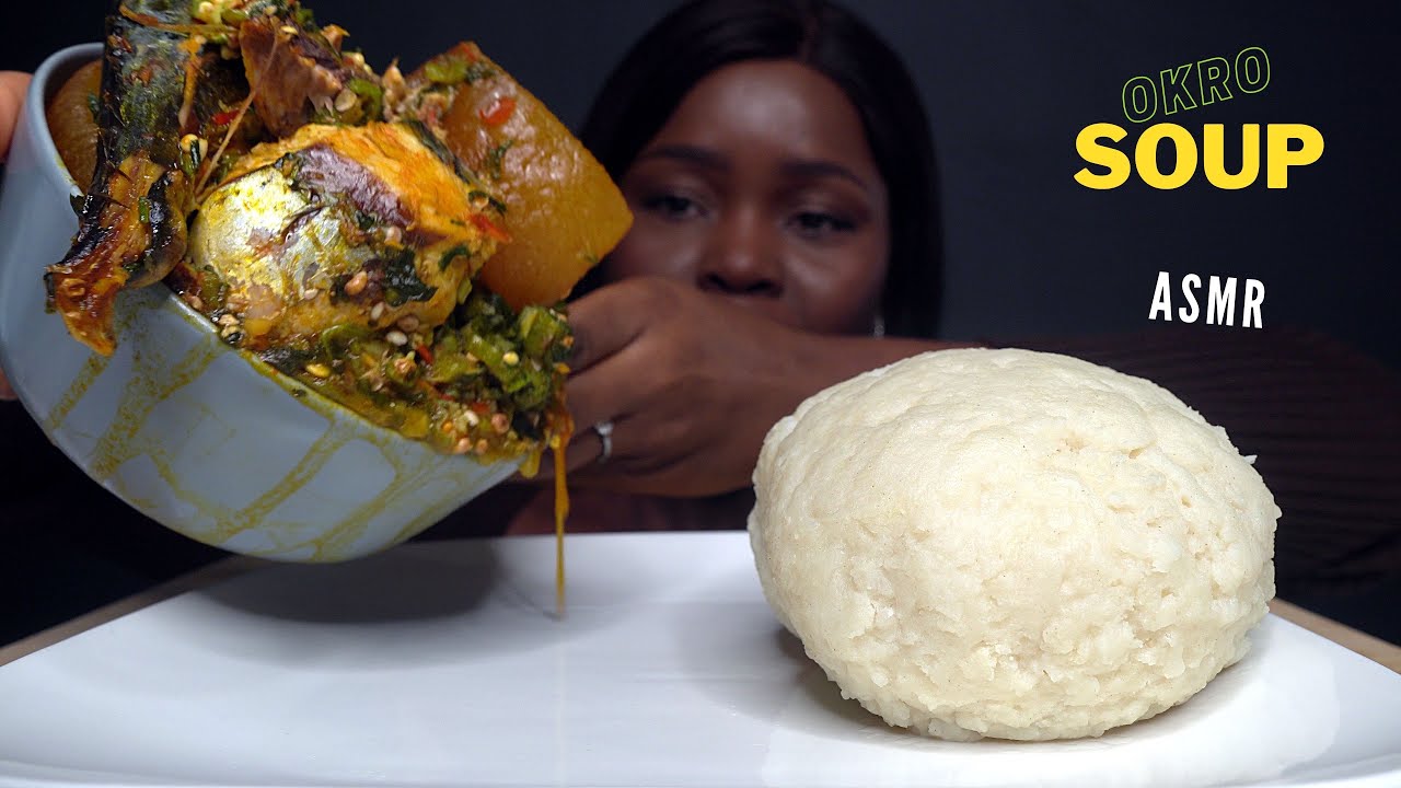 ASMR OKRO SOUP AND POUNDO MUKBANG (MESSY eating/No talking) |Eating Sounds| Vikky ASMR