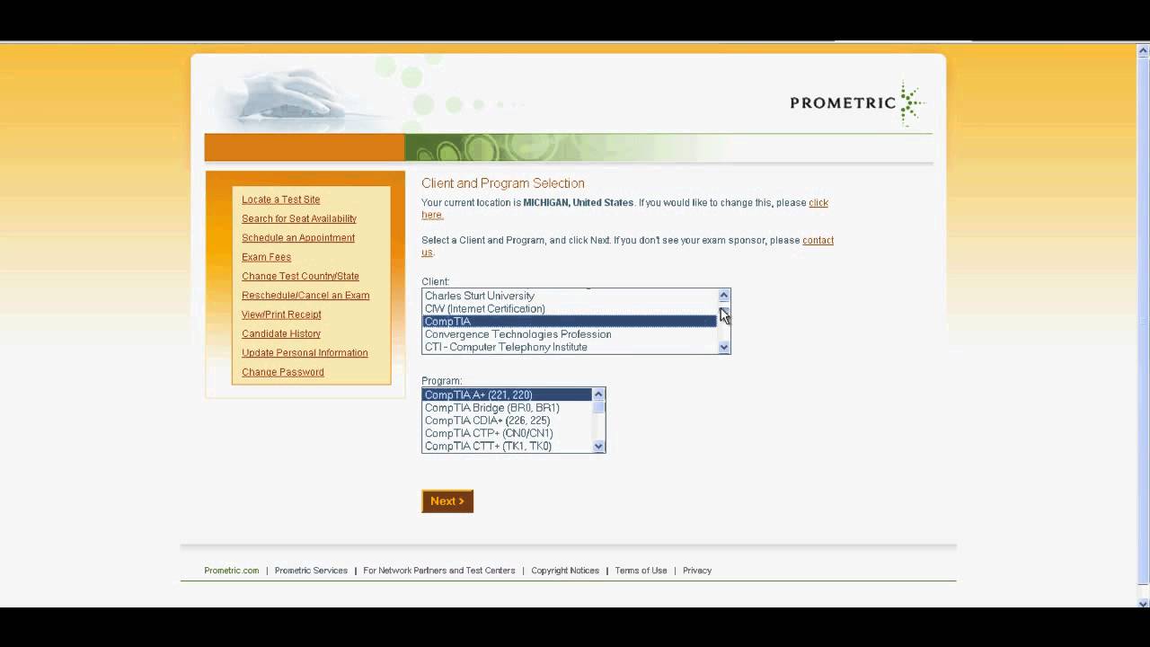 Locating a Prometric Test Center