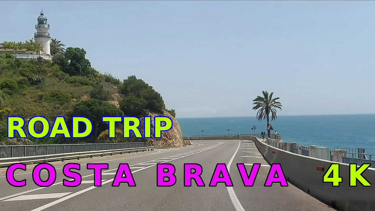 Drive from Barcelona to Costa Brava, coastline road, 4K video