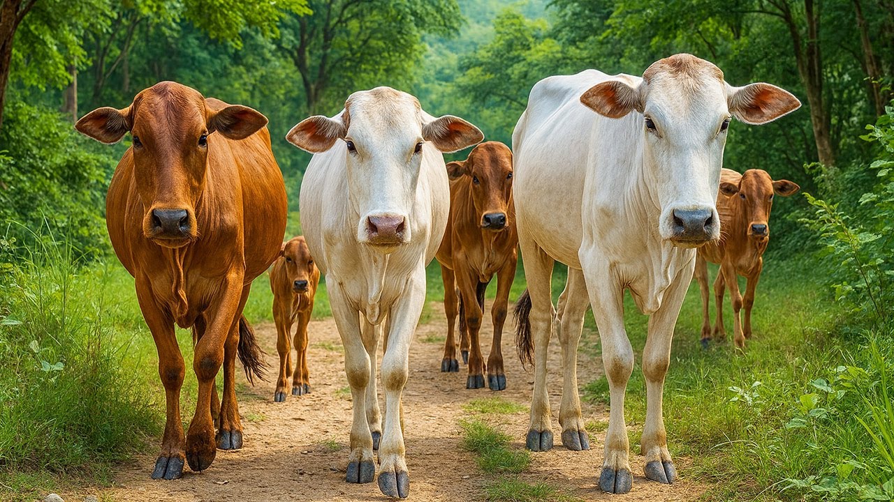 Video Mengiring Sapi Lembu di Desa Menuju Ke Kandang Peternakan Hewan Ternak - Bunyi sapi Berjalan