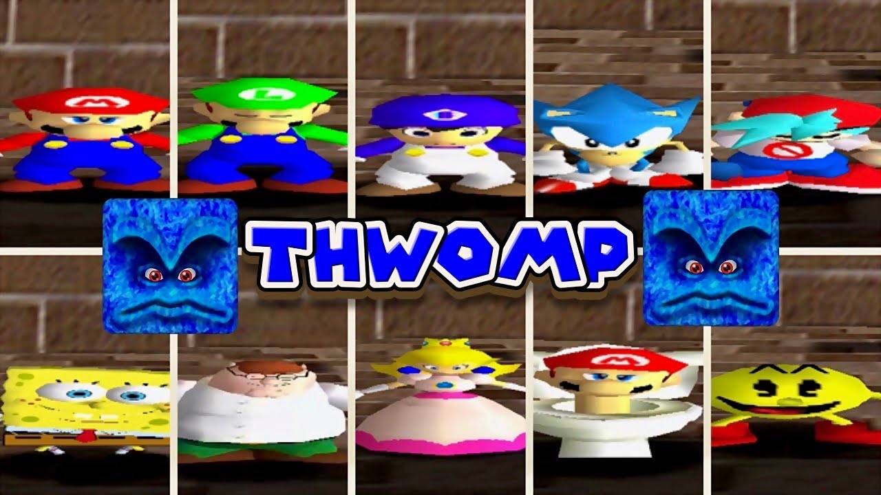 50 Characters Crushed by Thwomp Animation - Super Mario 64 PC Port