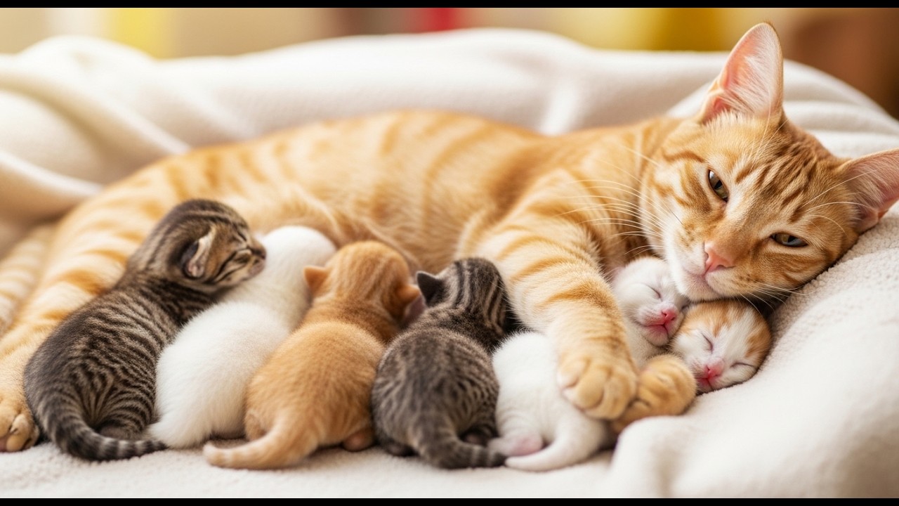 Mother Cat Feeding Her Newborn Kittens 🐱🍼 | Cutest Family Ever!” 🥹💛
