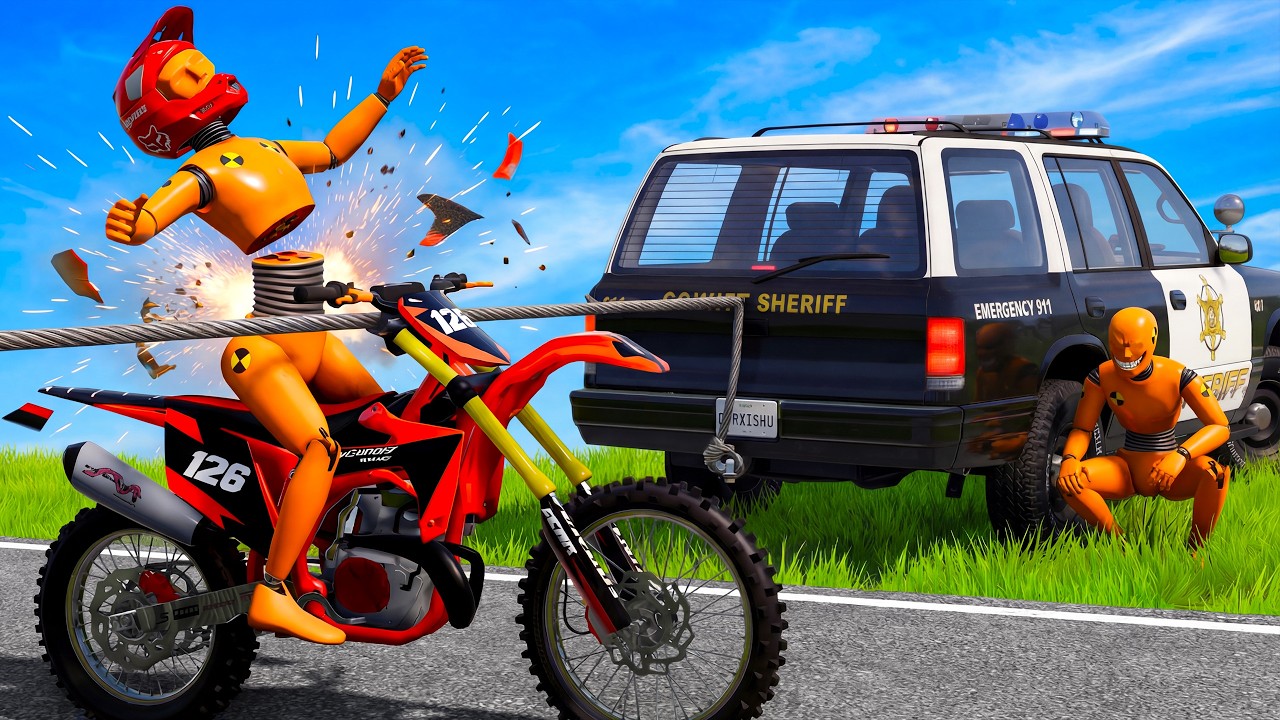 Motorbike VS steel cable, Wrong turn [BeamNG.Drive]