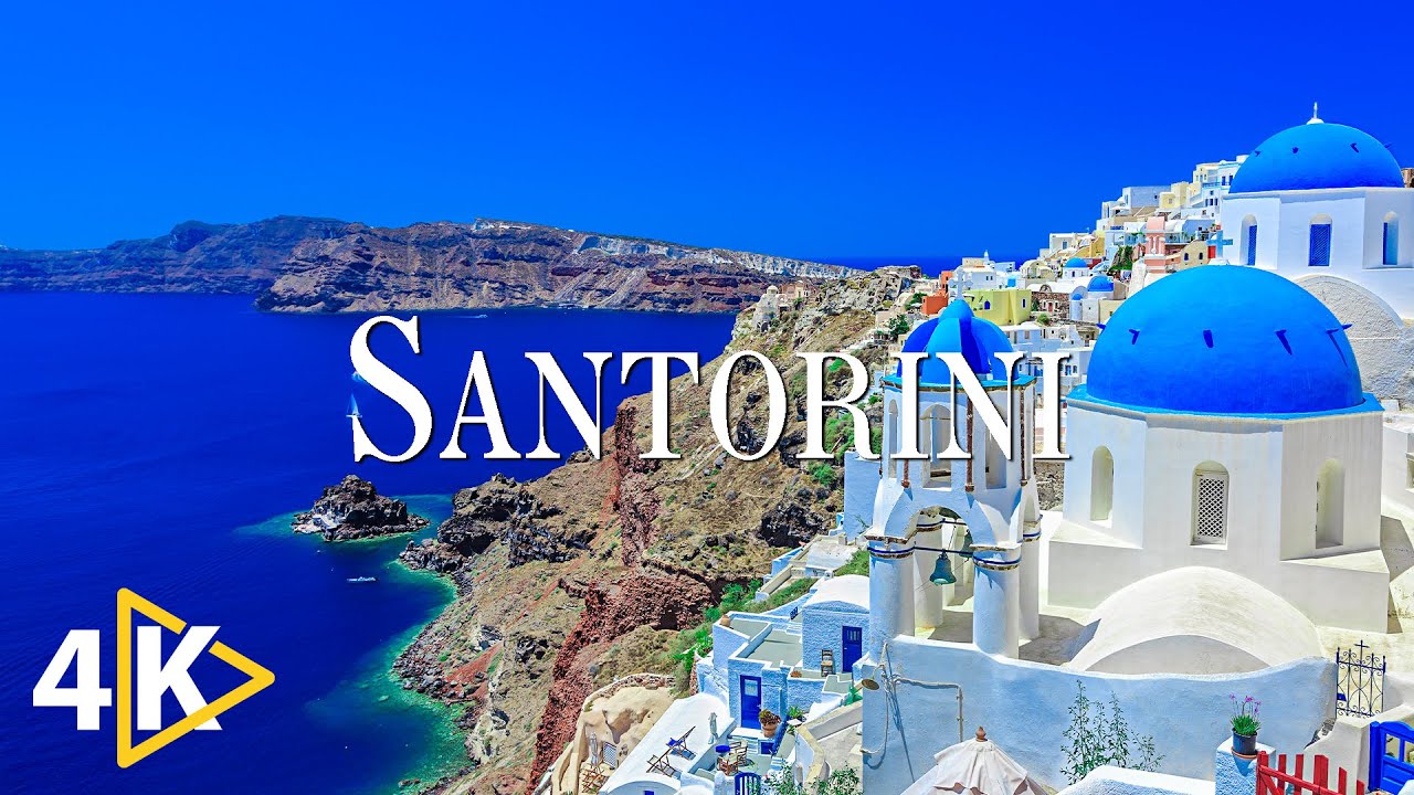 FLYING OVER SANTORINI (4K UHD) – успокаивающая музыка и красивое видео о природе