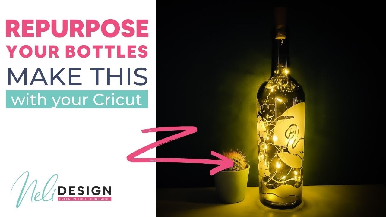 Make an etch glass lantern with your Cricut using repurposed wine bottles