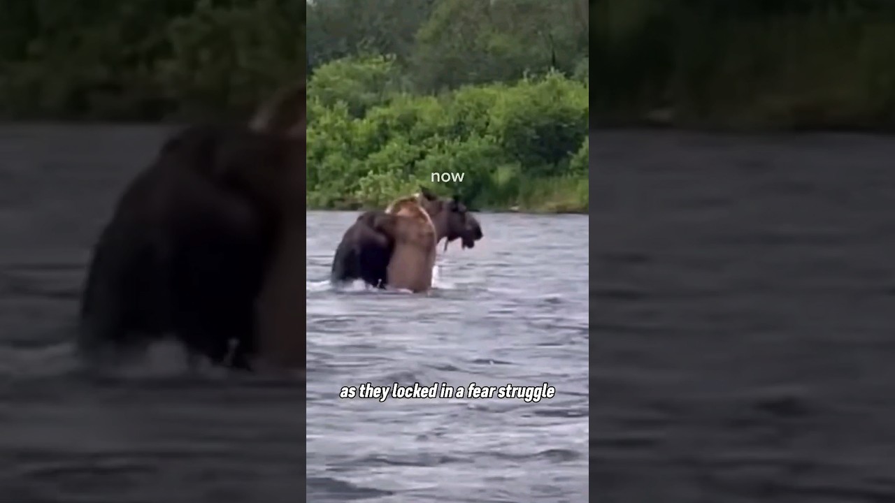 Epic Chase! Grizzly Bear & Female Moose (Elk)! VIDEO CREDIT YT @SamontheFly IG: @sam_vassar  #shorts