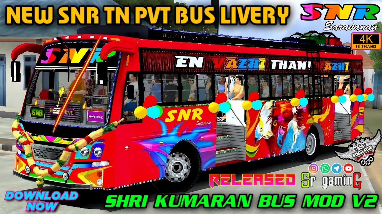 🎀NEW SNR PRIVATE BUS LIVERY || 4K ULTRA HD || RELEASED DOWNLOAD NOW. #bussid #privatebusmod #livery