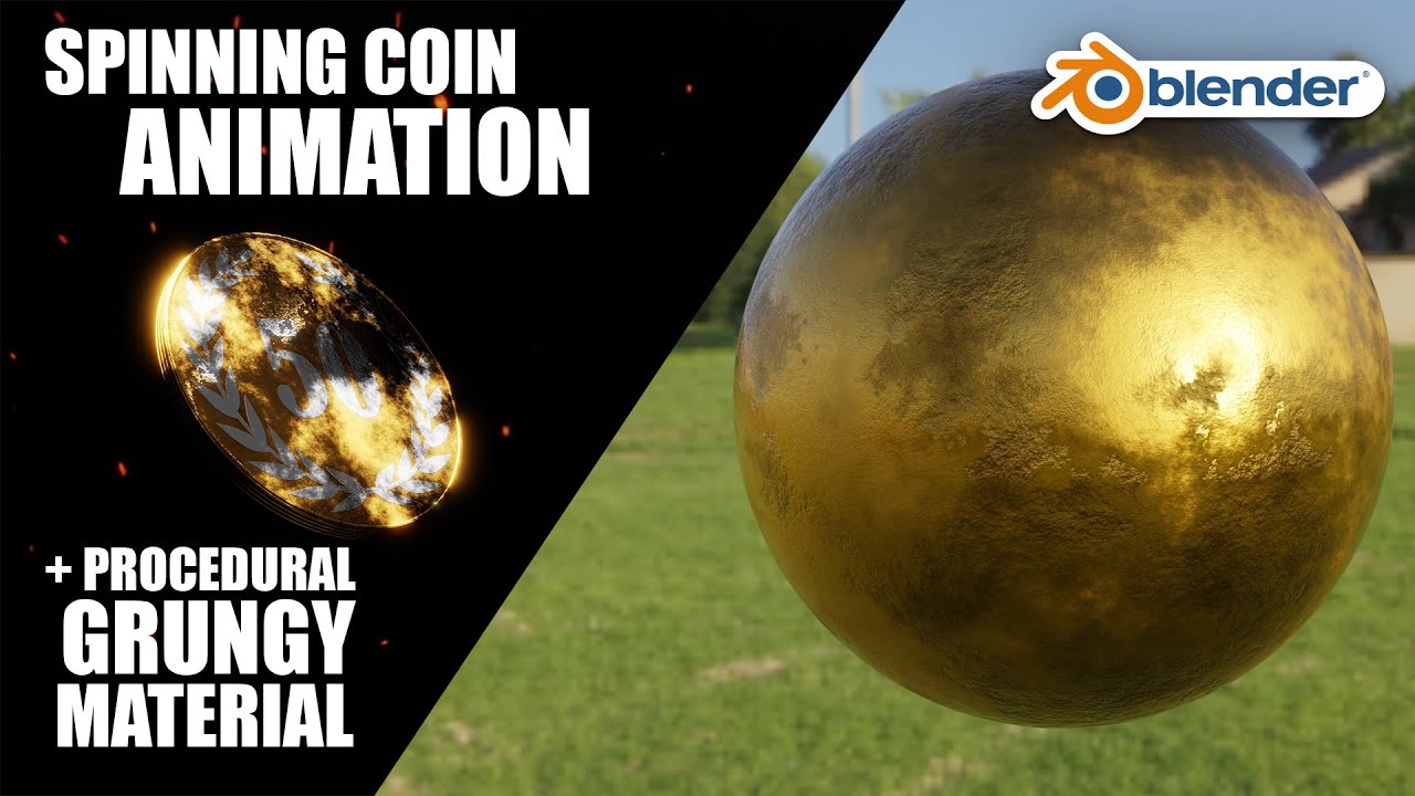 Spinning coin animation + Procedural grungy gold material | Blender tutorial