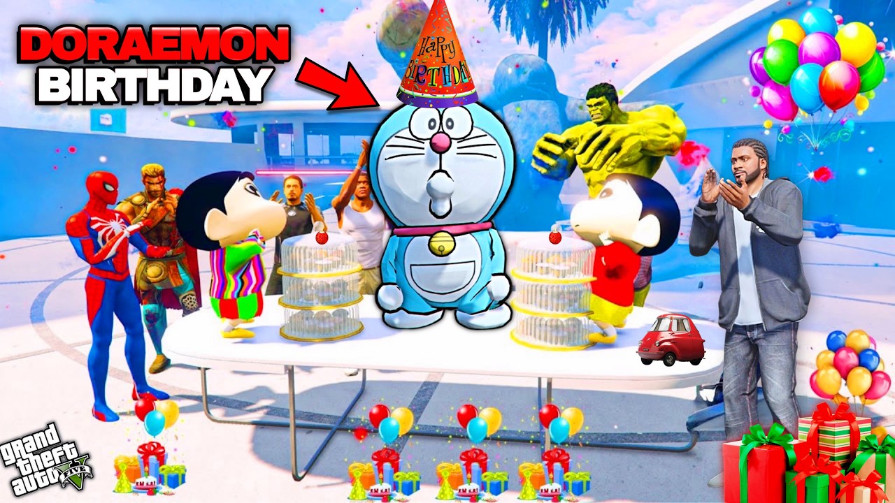 GTA 5: Doraemon  Birthday Celebration  🎉 Surprise Plan By Shinchan in Telugu