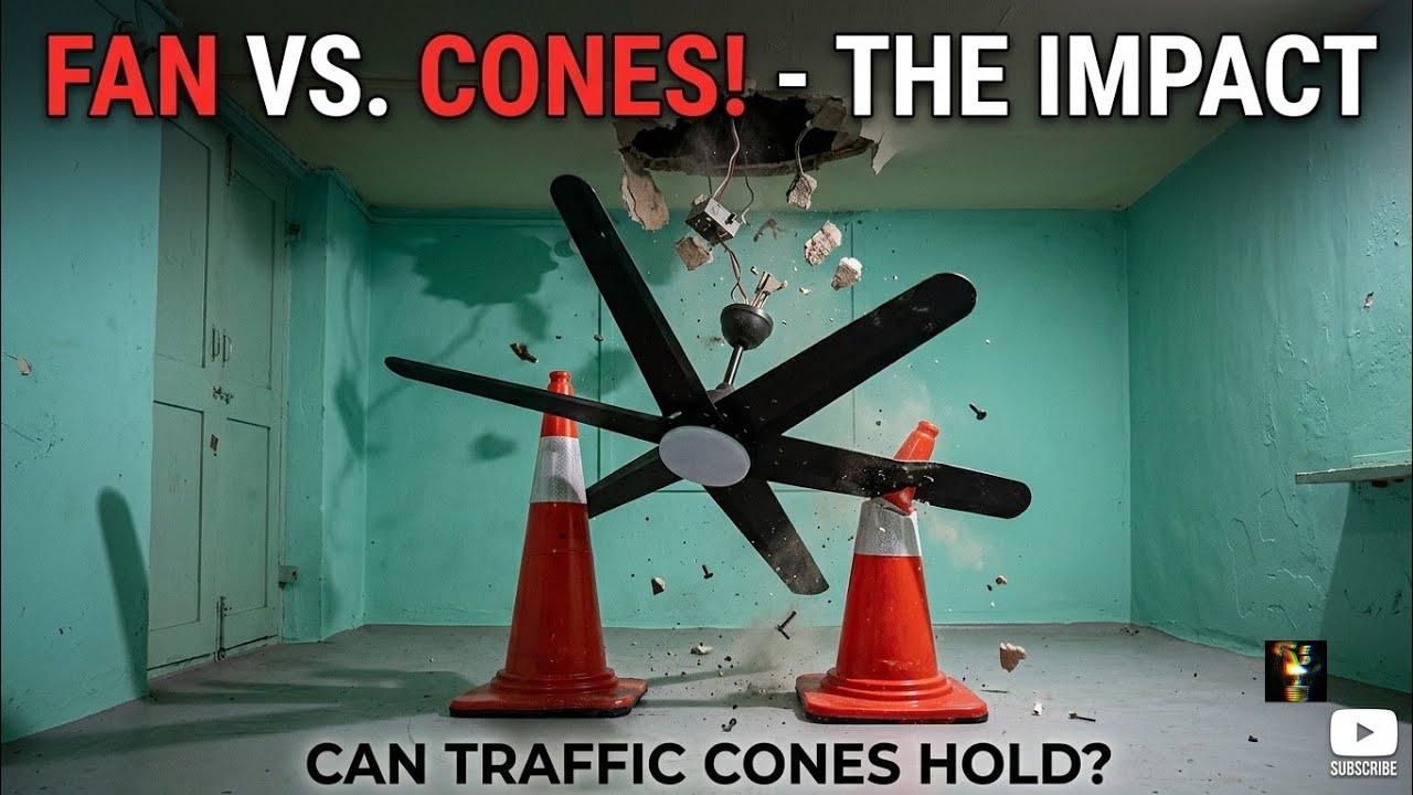 6 Blades Ceiling Fan versus Police Traffic Cone 🙄 Drop Test /Experiment with 5,4,3,2,1 Supb Wobble 🤩