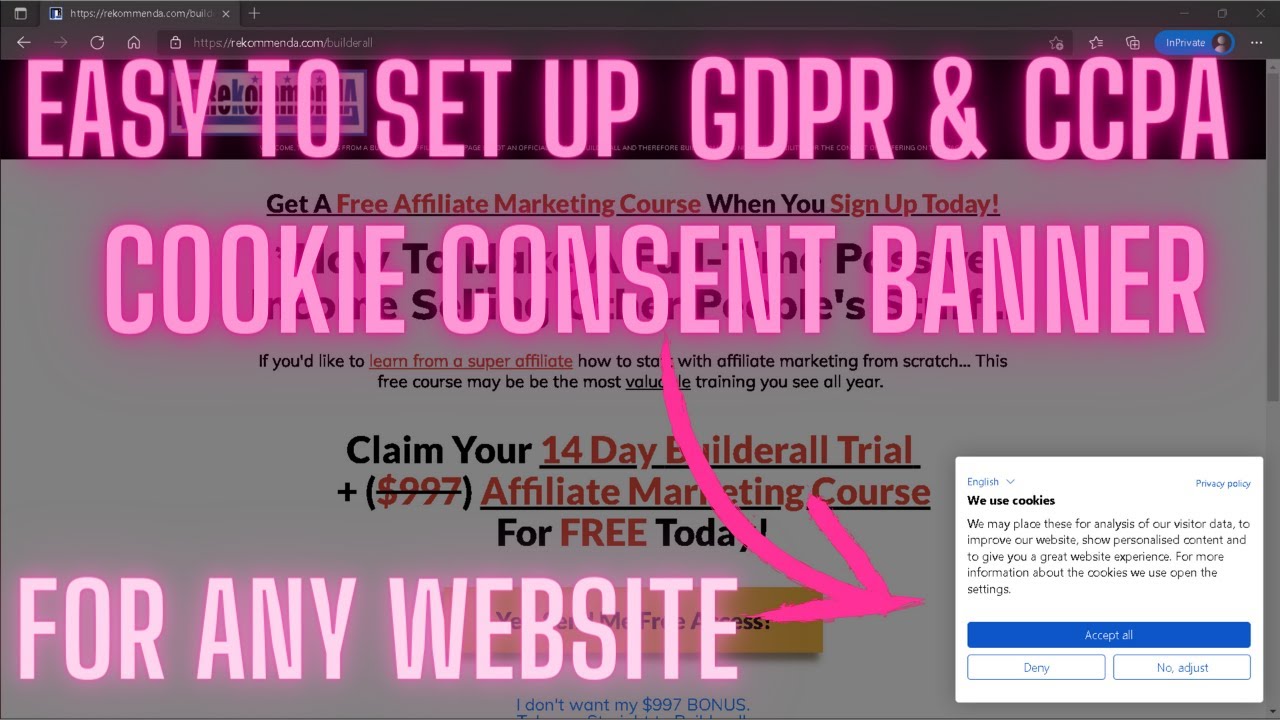 Easy GDPR CCPA Cookie Consent Banner Setup  (Builderall, ClickFunnels, LeadPages, Wix, GroovePages)