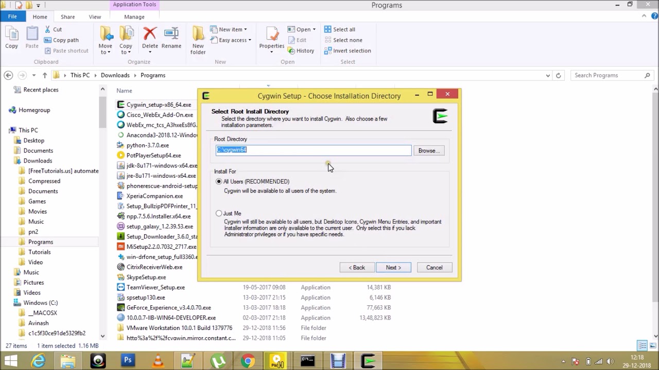 Cygwin Installation- Windows 7/8/10 64 bit
