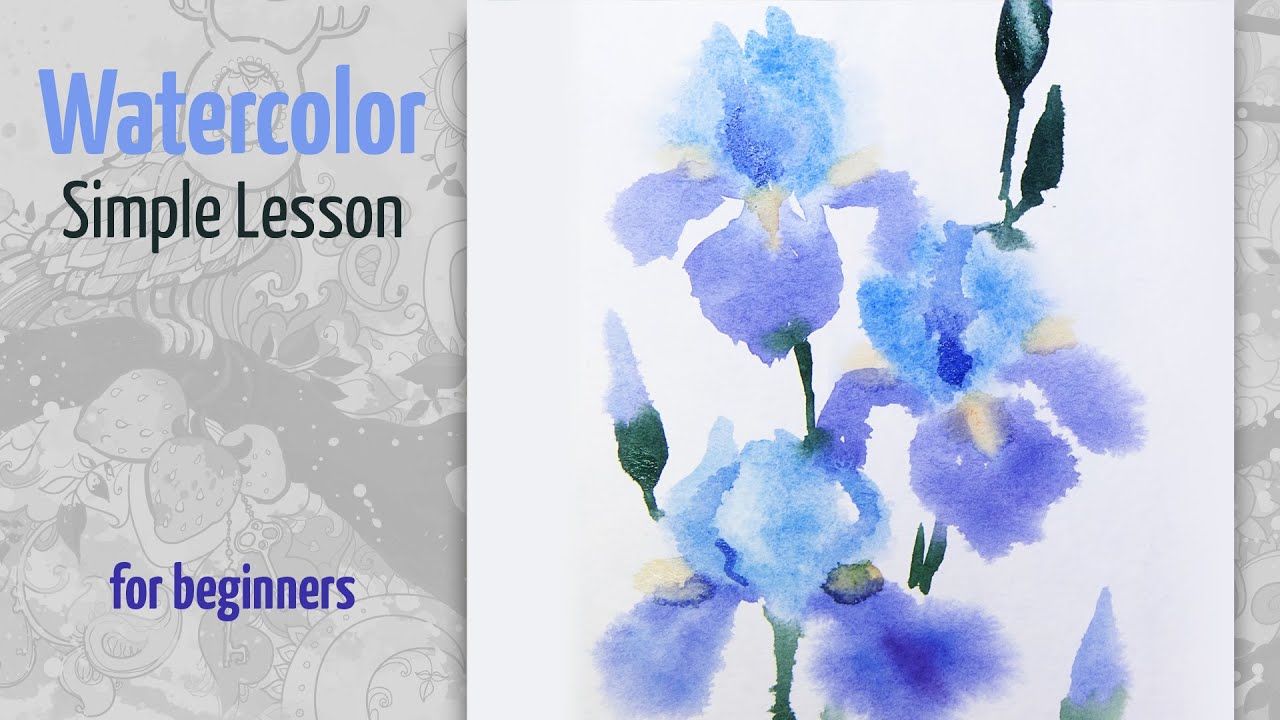 How to Paint Irises Watercolor. Simple Lesson for Beginners. Real Time Video