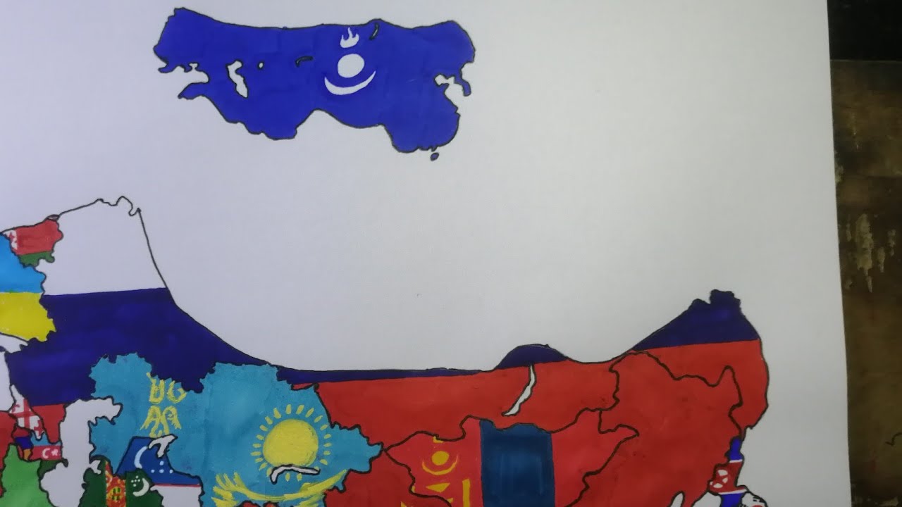 Drawing Mongol Empire flag map | Mongol Empire with modern borders flag map drawing