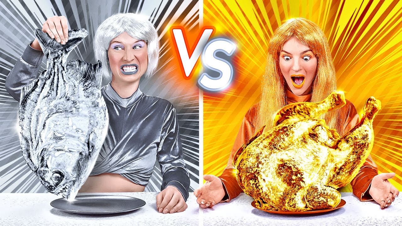 DESAFIO: OURO VS. PRATA! Comer Tudo Com 1 Cor por 24 Horas! Truques do TikTok por 123 GO! CHALLENGE