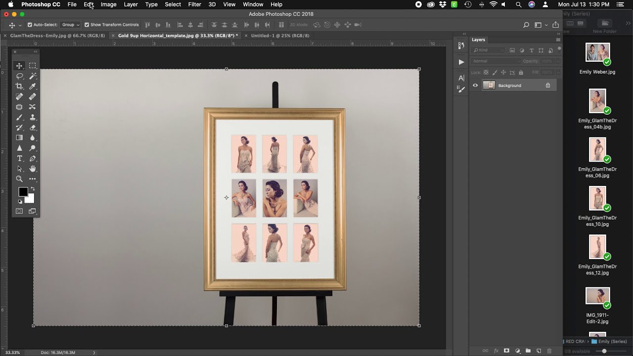 9up Gold Frame Template - Photoshop Tutorial (Product Mockup)