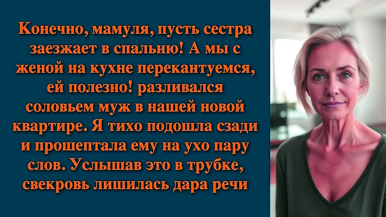 Конечно, мамуля, пусть сестра заезжает в спальню! А мы с женой на кухне перекантуемся, ей полезно