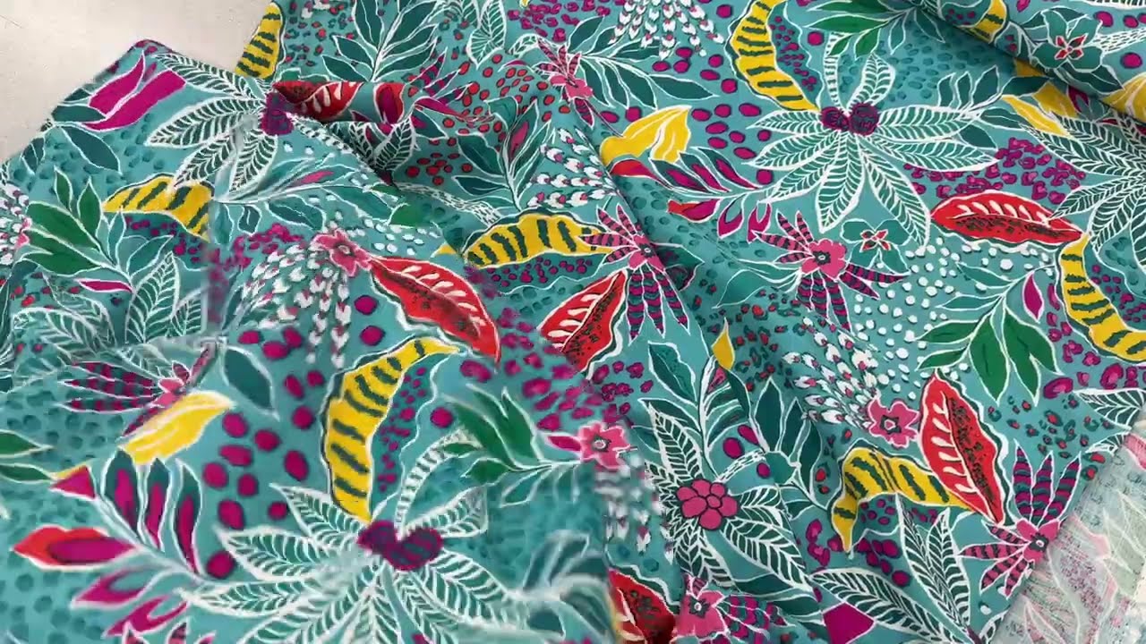 Slub Rayon Spandex - Turquoise Floral