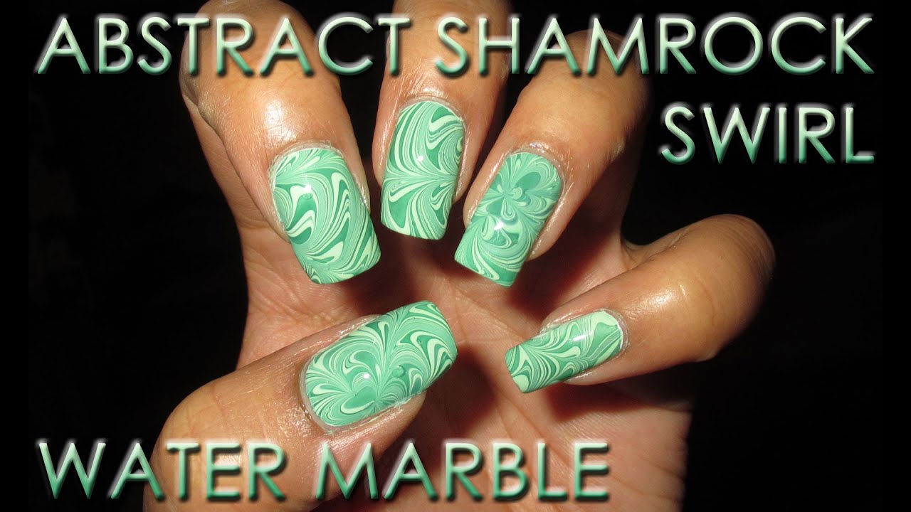 Abstract Shamrock Swirl | Water Marble March 2016 #6 | DIY Nail Art Tutorial