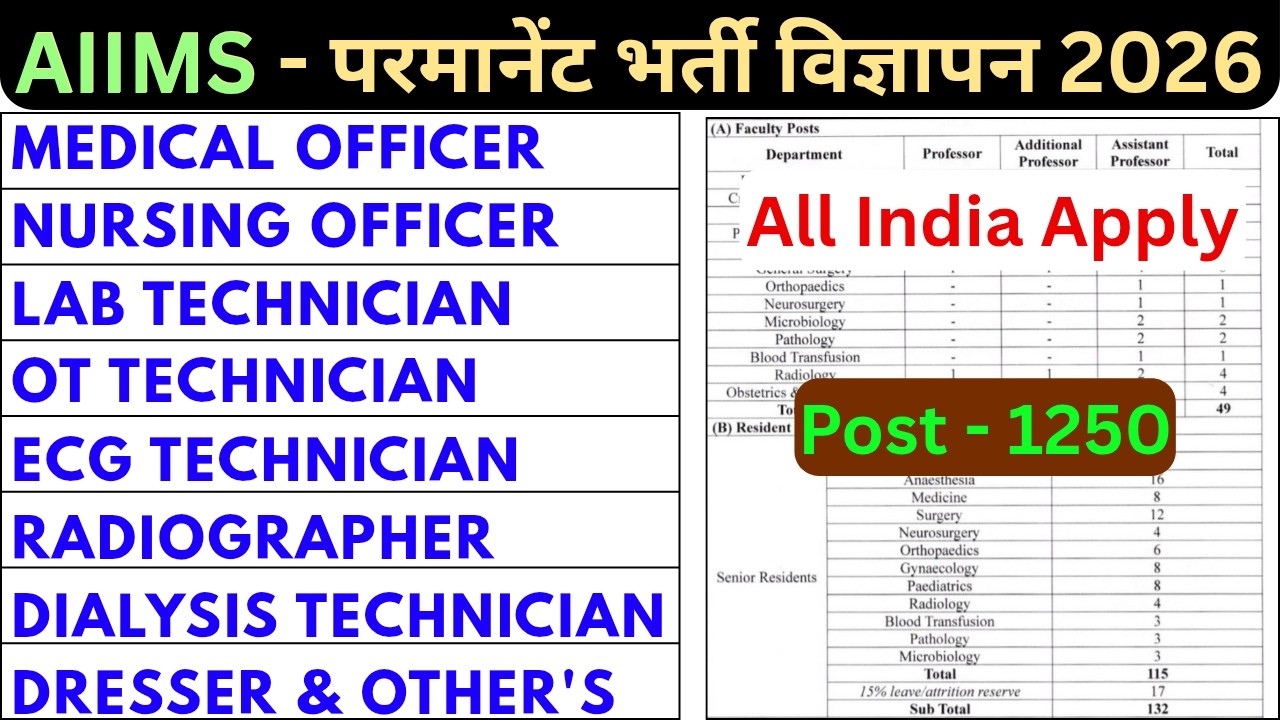 AIIMS PARAMEDICAL STAFF VACANCY - Nursing Officer, Lab Technician, OT Technician, Radiographer, Jobs